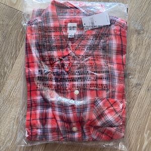 S Gap Women Top, Drapey Plaid Button Down Shirt Super Soft Flannel Red